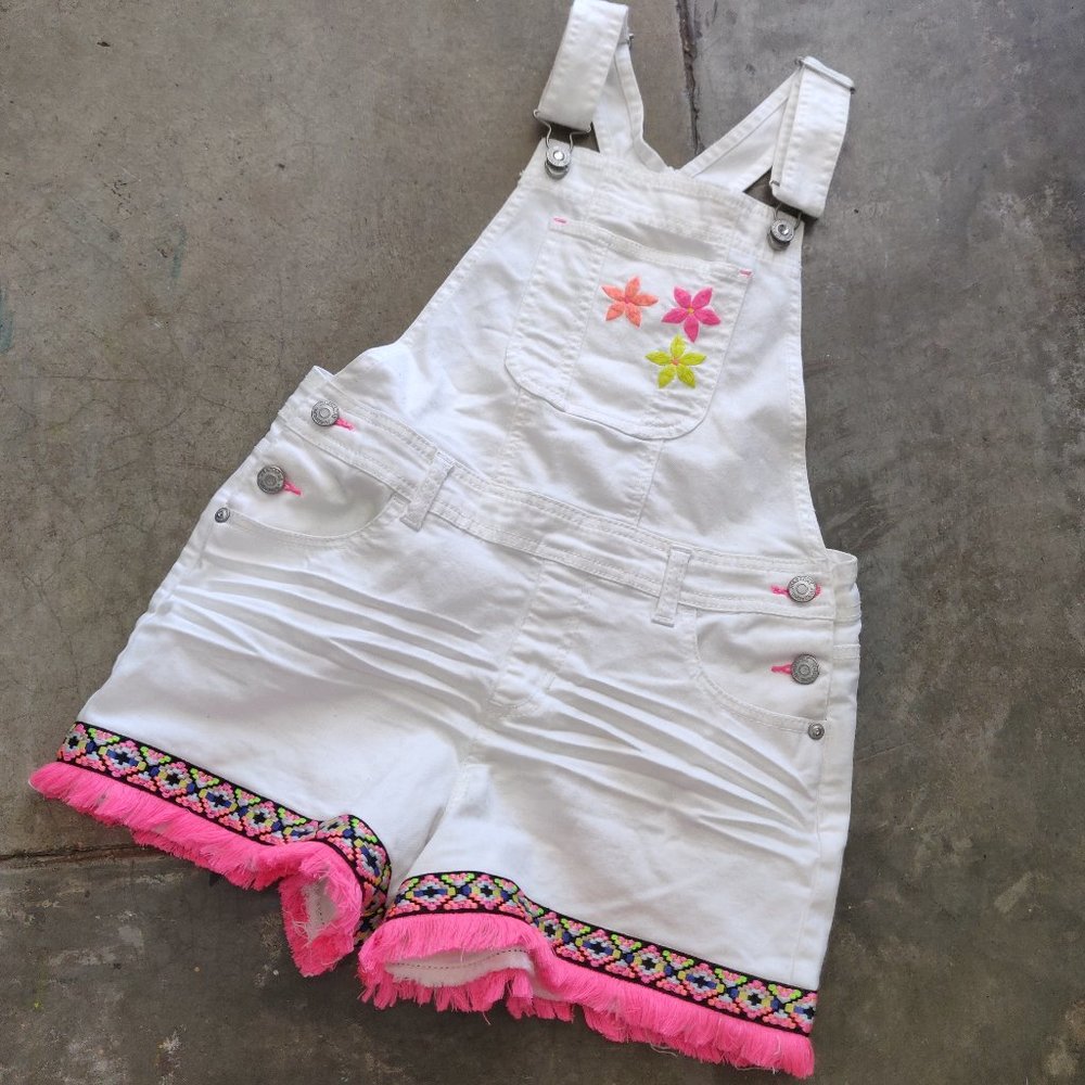 White Jordache Short Overalls Embroidered Floral